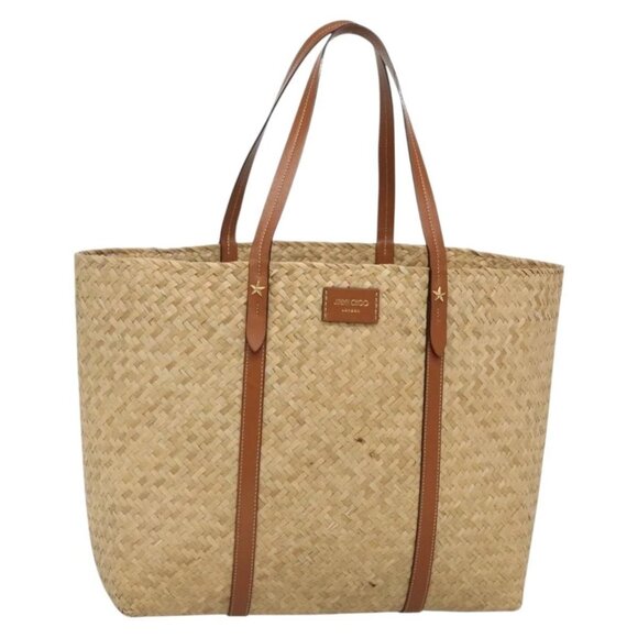 Jimmy Choo Studs Tote Bag Straw Beige Auth BA5421 - Picture 2 of 13